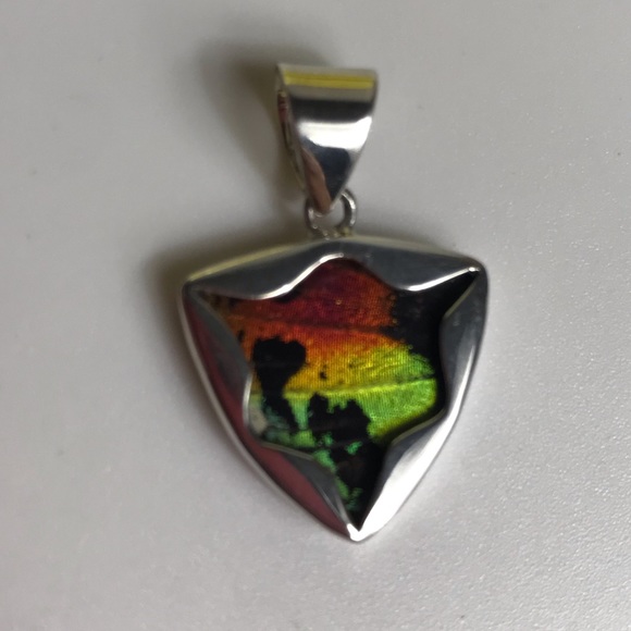 Real Butterfly Wing Pendant Sterling Silver Handmade Jewelry Necklace Triangle - Picture 3 of 6